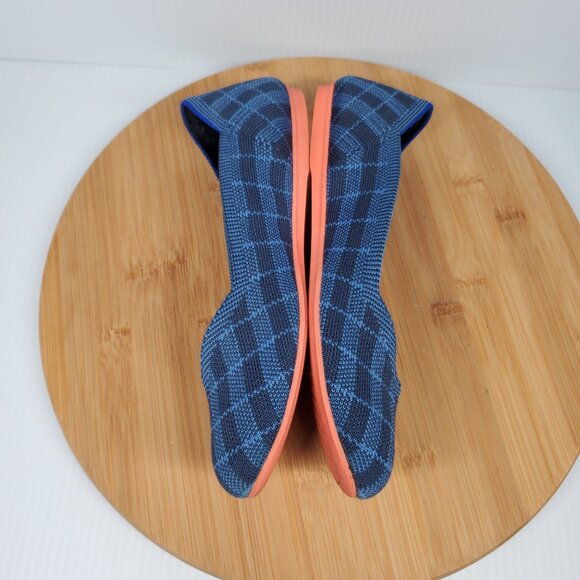 Rothy’s The Flat Rounded Toe Indigo Gingham Slip On Ballet Shoes Wmn SZ 6.5 - Picture 2 of 6